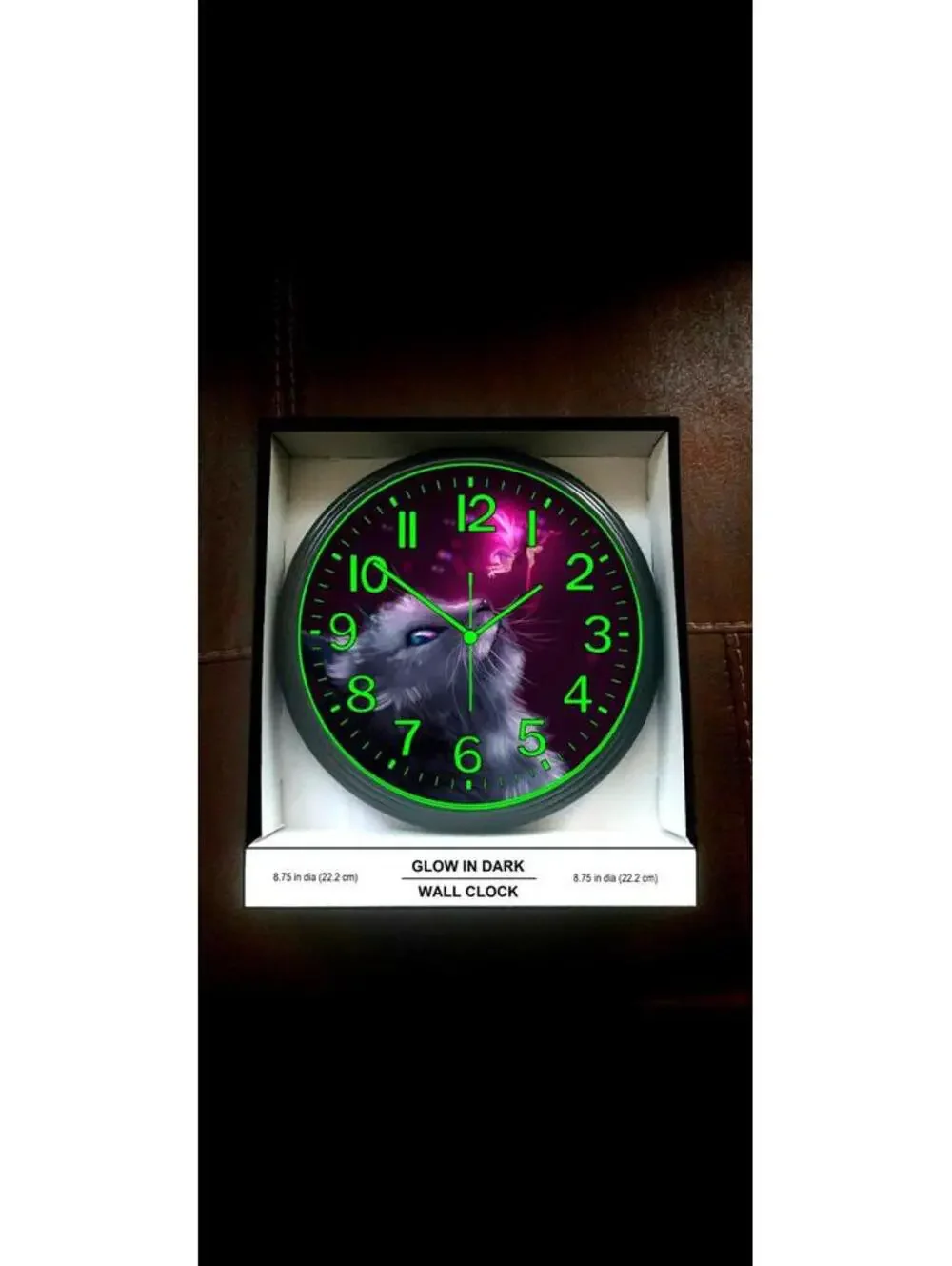 Glow in the Dark Wall Clock Cat Fairy Mystikal Angel Glow Clock